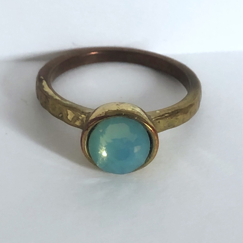 Blue & copper gold tone ring hammered texture 7.75